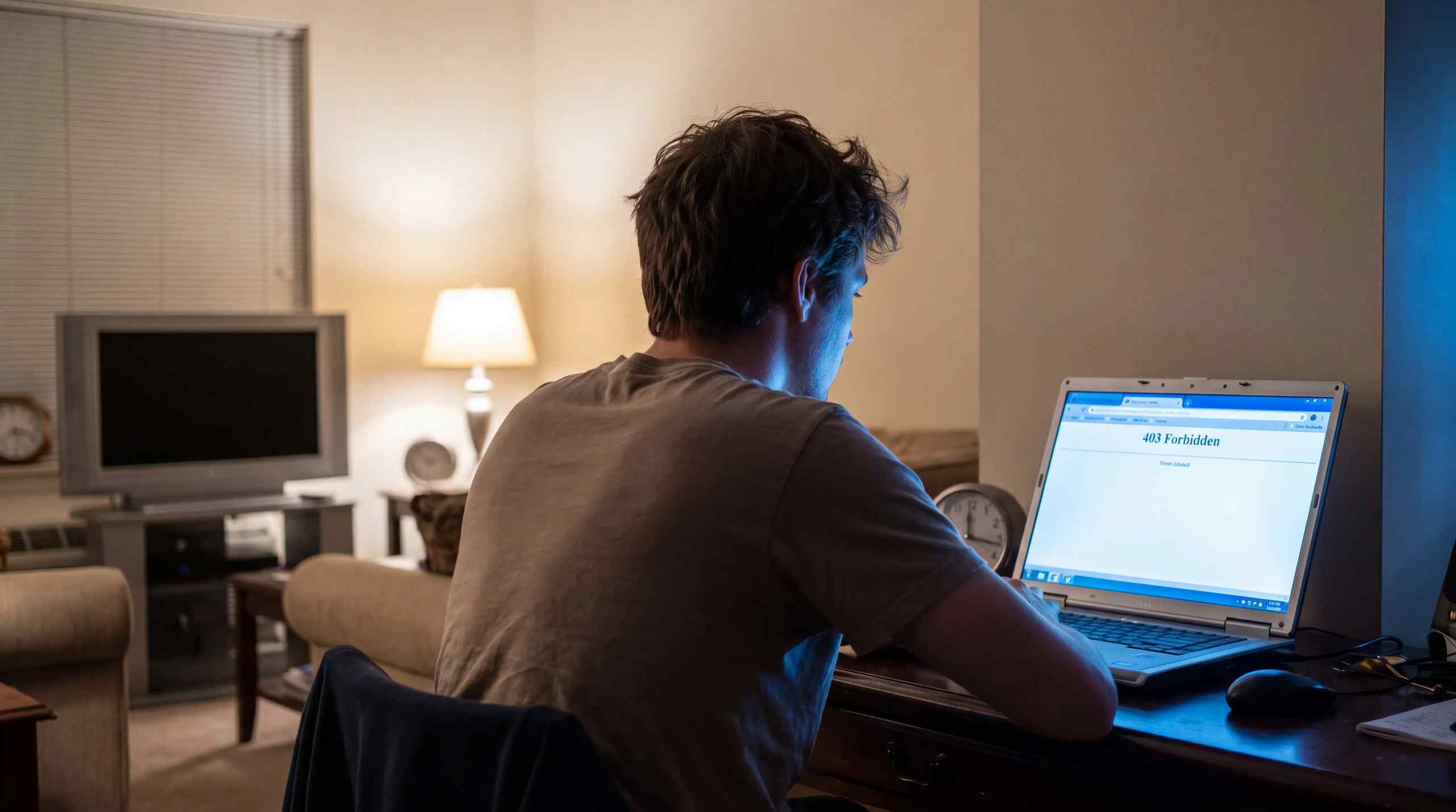 A solitary man playing online poker on his laptop.